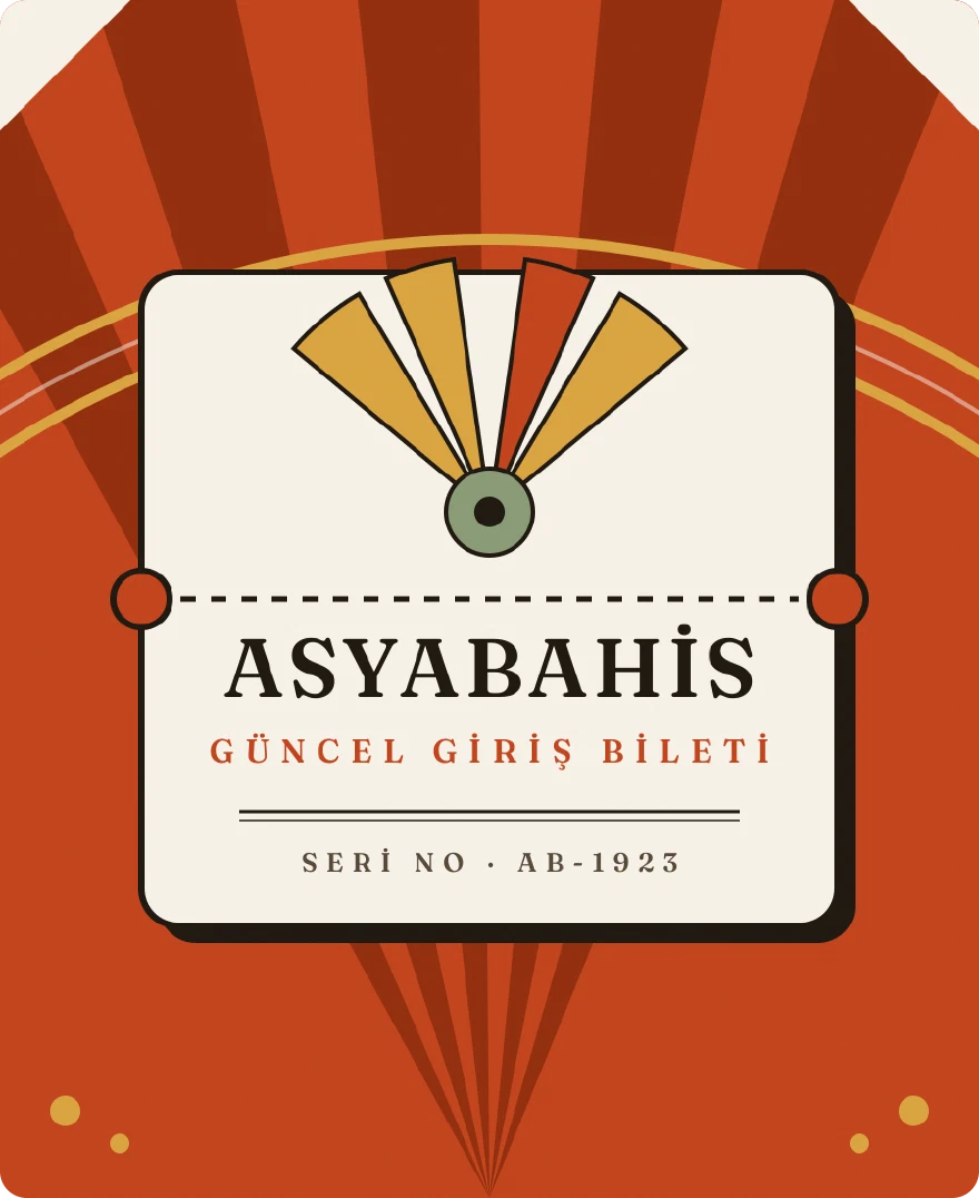Asyabahis güncel giriş adresini simgeleyen art deco güneş ışınlı bilet illüstrasyonu